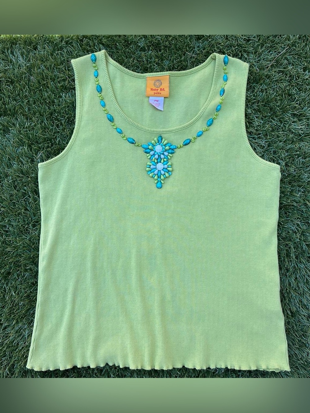 Ruby Rd. Lime Green Embellished Tank Top